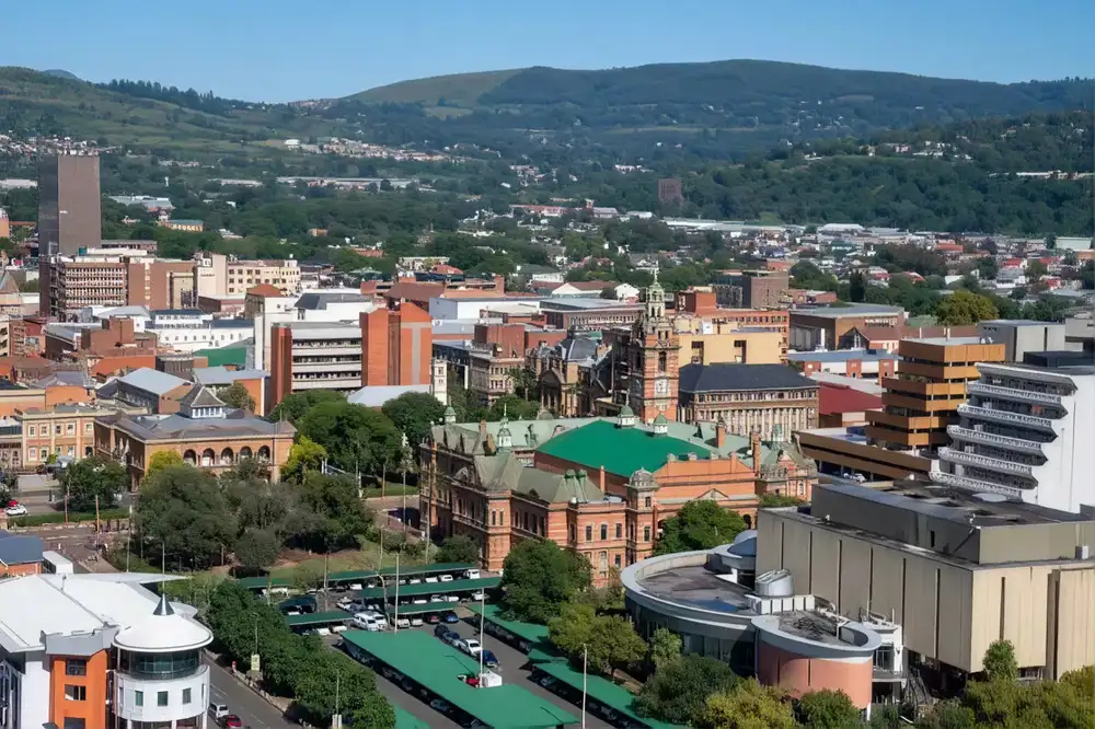 View across central Pietermaritzburg and the surrounding hills
